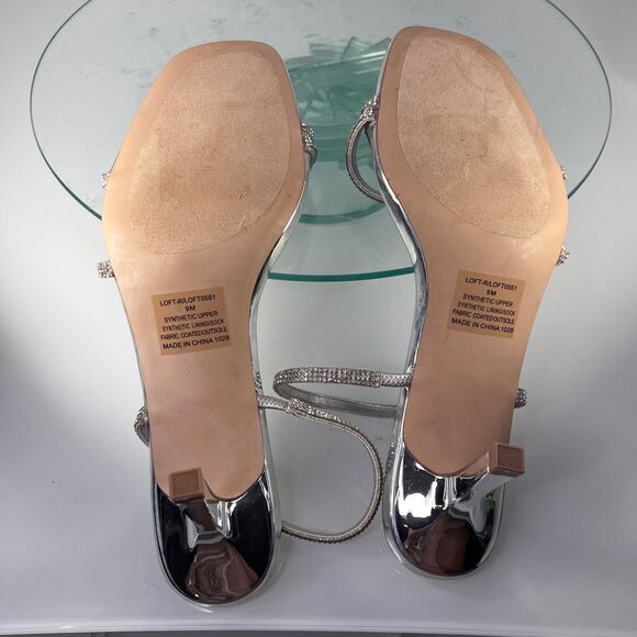 Steve Madden Loft Heel Sandals Silver Faux Rhinestone Ankle Strap - Picture 7 of 8